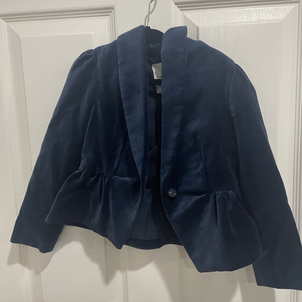 NWT Janie and Jack girls blue velvet peplum single button blazer lined new
